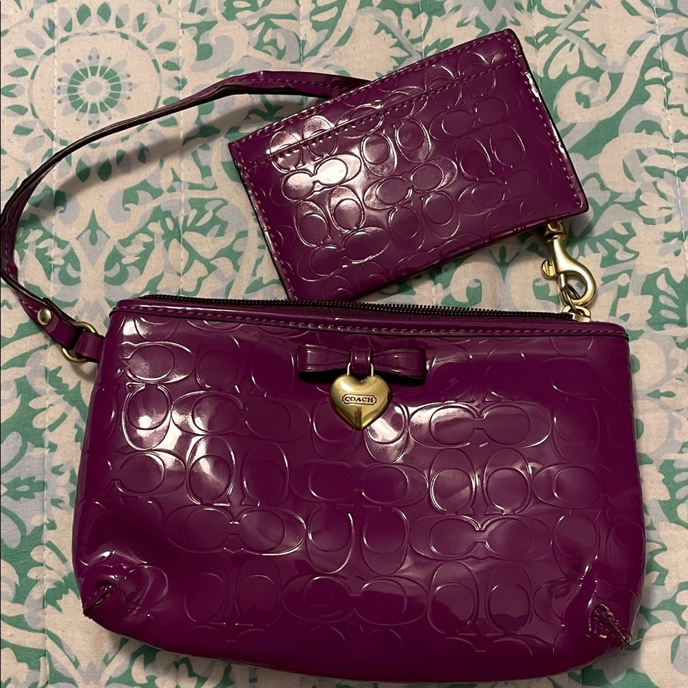 Coach Glossy Purple Clutch and Wristlet Set